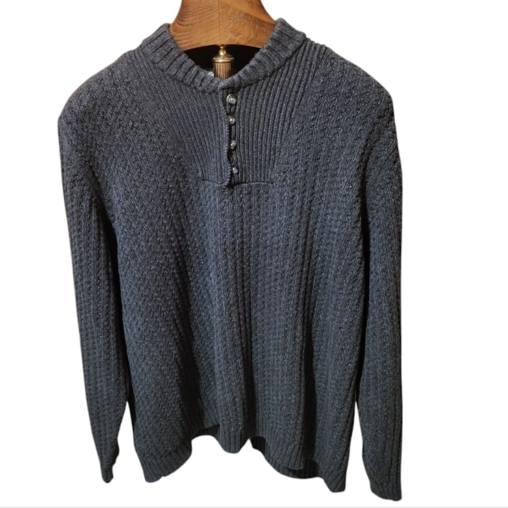 Eddie Bauer Fisherman Style Gray 100% Cotton Henley Style Sweater Size XXL